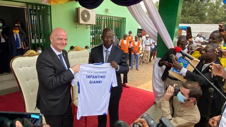 FIFA President Gianni Infantino visits Central African Republic Football Association President Célestin Yanindji