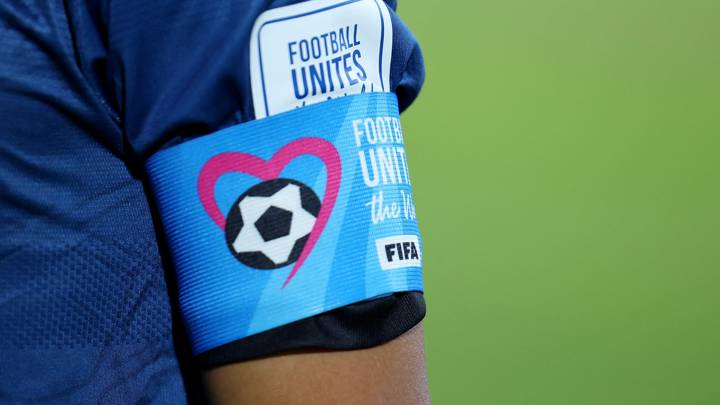 JEDDAH, SAUDI ARABIA - MARCH 26: A detailed view of the 'Football Unites The World' logo on the captains armband during the FIFA Series 2024 Saudi Arabia match between Vanuatu and Brunei Darussalam at King Abdullah Sports City on March 26, 2024 in Jeddah, Saudi Arabia. (Photo by Yasser Bakhsh - FIFA/FIFA via Getty Images)