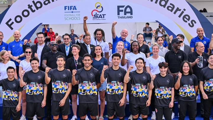 BANGKOK, THAILAND - MAY 17: Group photo during Football for School at The Rajamangala National Stadium on May 17, 2024 in Bangkok, Thailand. (Photo by Harold Cunningham - FIFA)