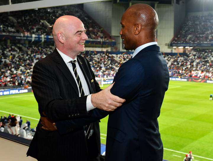 Didier Drogba and FIFA President meet at the FIFA Club World Cup UAE 2021 semi final