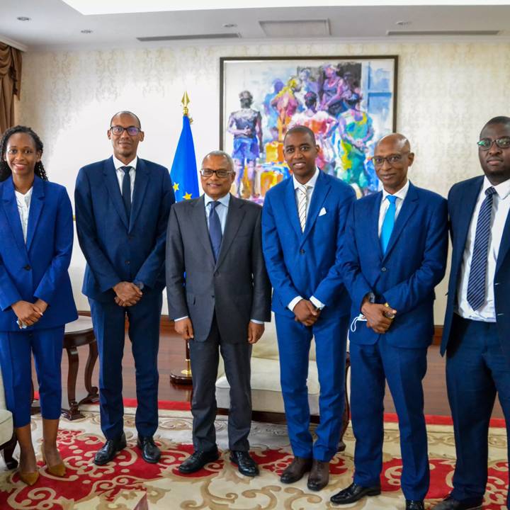 CAPE VERDE, PRAIA - JULY 26: Céline Zigaul - FIFA, Kenny Jean - Marie, Chief Member Associations Officer, FIFA, President José Maria Neves, Cape Verde, Gelson Fernandes, Director Member Associations Africa, FIFA, Président Football Federation, Mario SEMEDO and Solomon Mudege, Head of Development Programmes Africa, FIFA during the Africa Subdivision Seminar and Inauguration of Forward Infrastructure Projects on July 26, 2022 in Praia, Cape Verde. (Photo by Segun Ogunfeyitimi - FIFA/FIFA via APO)