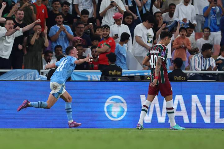 Phil Foden of Manchester City celebrates scoring their team's third goal during the FIFA Club World Cup Saudi Arabia 2023 Final