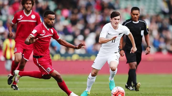 AUCKLAND, NEW ZEALAND - NOVEMBER 12: Marco Rojas of New Zealand competes against Emile Bearune of New Caledonia during the 2018 FIFA World Cup Qualifier match between the New Zealand All Whites and New Caledonia at QBE Stadium on November 12, 2016 in Auckland, New Zealand.  (Photo by Anthony Au-Yeung/Getty Images)