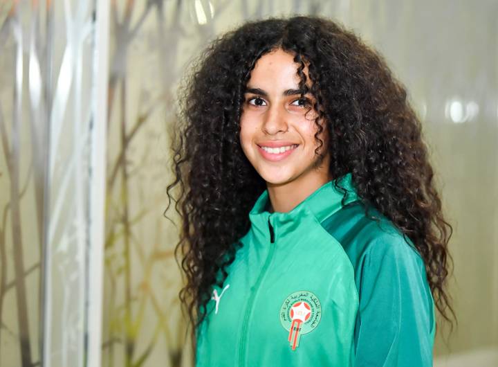 Morocco player Yassmine Sioui during the team arrivals prior to the African School Champions Cup 2022