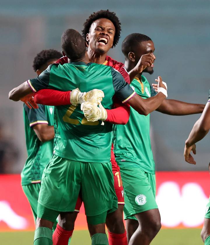 Comoros celebrate victory during the 2025 Africa Cup of Nations Qualifiers match between Tunisia and Comoros at Hammadi Agrebi Stadium in Rades, Tunisia on 11 October 2024 ©Mehrez Toujani/BackpagePix