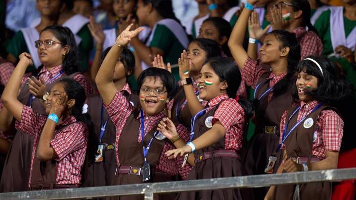 BHUBANESWAR, INDIA - OCTOBER 14: Fans enjoy the atmosphere during the FIFA U-17 Women's World Cup 2022 Group A match between India and Morocco at Kalinga Stadium on October 14, 2022 in Bhubaneswar, India. (Photo by Angel Martinez - FIFA/FIFA via Getty Images)