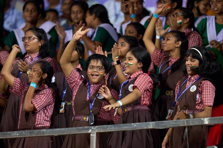 Young girls watch the India U17 Women's team at Bhubaneswar