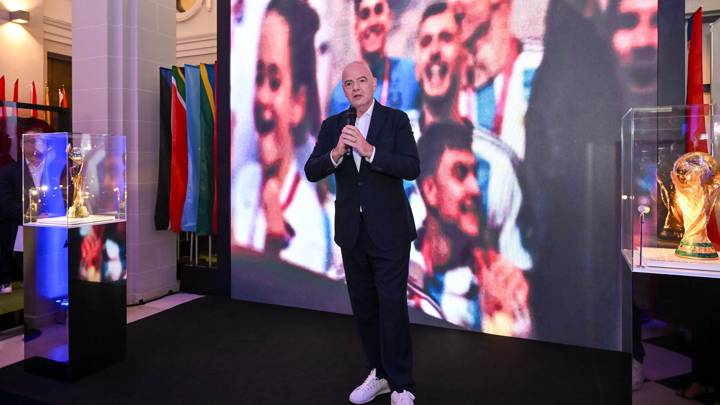 PARIS, FRANCE - AUGUST 09: FIFA President Gianni Infantino speaks on stage during the FIFA House Paris Olympics Commercial Gathering at FIFA's Paris office on August 09, 2024 in Paris, France. (Photo by Harold Cunningham/FIFA)