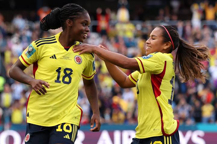 Linda Caicedo of Colombia celebrates with Leicy Santos after scoring during the FIFA Women's World Cup Australia & New Zealand 2023 Group H match between Colombia and Korea Republic