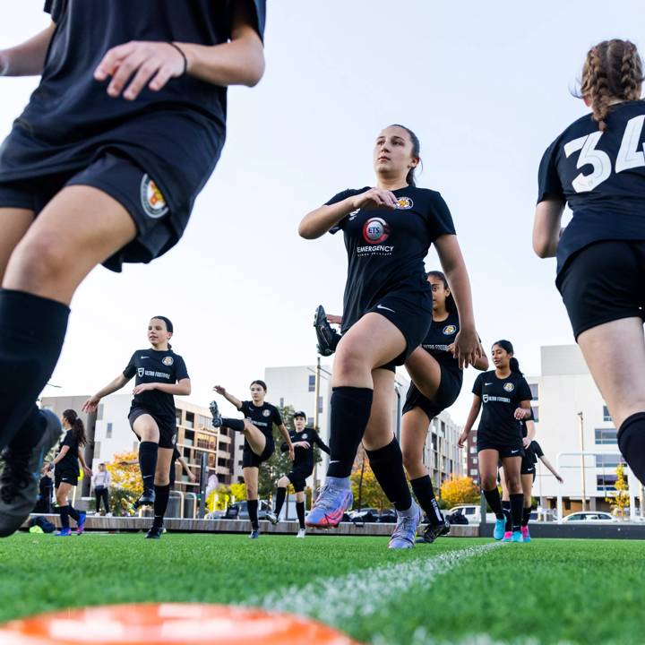 SYDNEY, AUSTRALIA - MAY 06: Girls participate in field sessions during the FIFA Coach Education Development Pathway - Australia at Gunyama Park, Zetland on May 6, 2022 in Sydney, Australia. (Photo by Jenny Evans/FIFA via Getty Images)