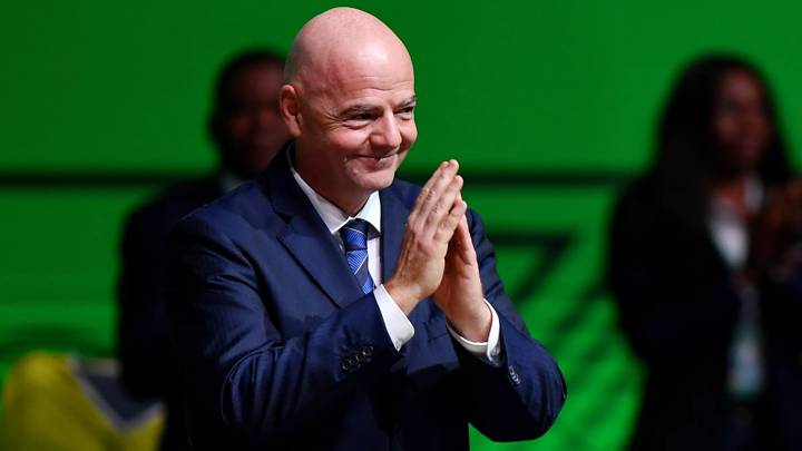 KIGALI, RWANDA - MARCH 16: Gianni Infantino, President of FIFA acknowledges the delegates after being elected as FIFA President for the 2023-2027 term during the 73rd FIFA Congress 2023 on March 16, 2023 in Kigali, Rwanda. (Photo by Tom Dulat - FIFA/FIFA via Getty Images)