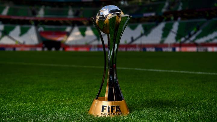 A detailed view of the FIFA Club World Cup trophy 